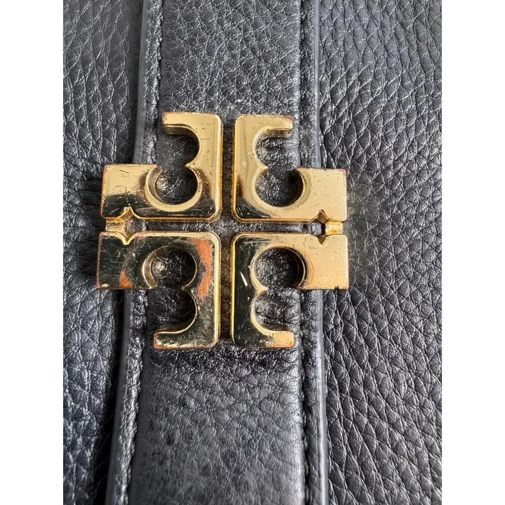 Tory Burch Meyer pebbled black leather crossbody bag gold tone hardware zip top